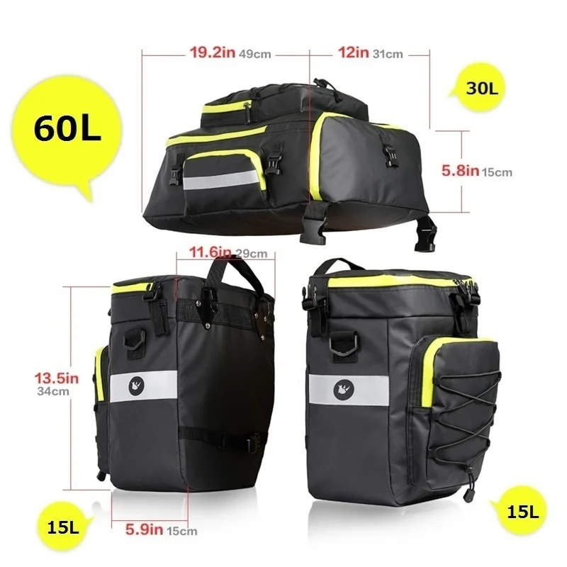 Tas bagasi sepeda 60L 3 In 1,  - Panniers Waterproof Rear ulasan dan harga